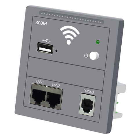 Puertos LAN duales de 300Mbps con RJ11, enrutador de punto de acceso en pared estándar europeo tipo POE 86, USB 802.3af, AC100-240V ► Foto 1/6