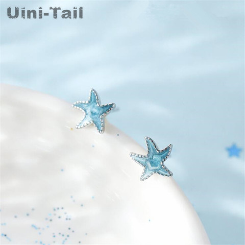 Uini-pendientes de Nueva inclusión de Plata de Ley 925 con forma de estrella de mar azul, accesorios para alergia ► Foto 1/4