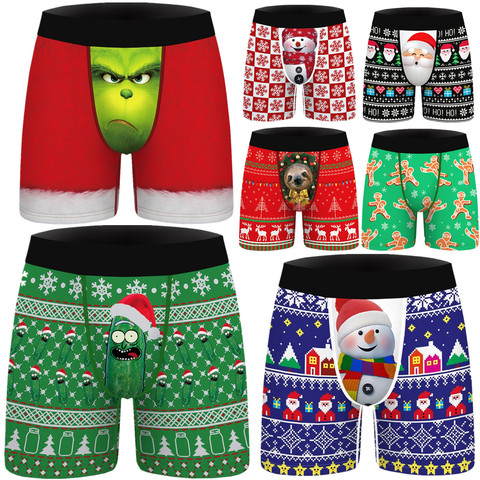 Calzoncillos bóxer para hombre, ropa interior divertida, árbol de Navidad, Papá Noel, muñeco de nieve ► Foto 1/6