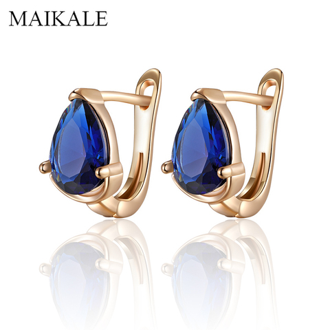 MAIKALE Simple Zirconia pendientes corazón broche en forma de piedra de GEMA de Color oro y plata pendientes para las mujeres accesorios joyería ► Foto 1/6