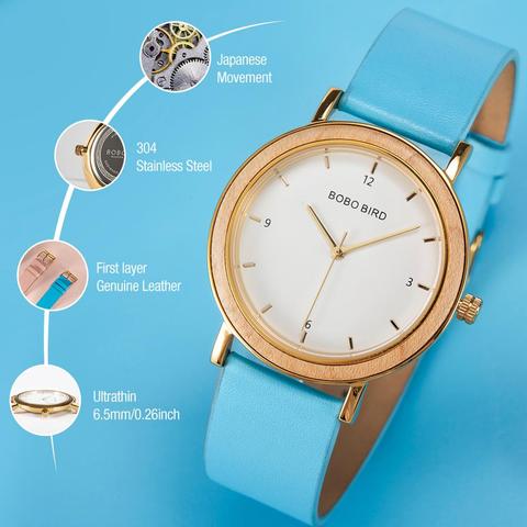 Relojes de pulsera para mujer horloges vrouwen BOBO BIRD, relojes de cuarzo con correa de cuero para mujer en Caja de regalo de madera, envío directo personalizado ► Foto 1/1