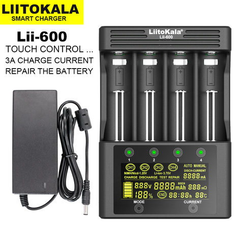 LiitoKala-cargador de batería de Lii-600 para batería de ion de litio, 3,7 V y NiMH 1,2 V, adecuado para 18650 26650 21700 26700 AA AAA y otros ► Foto 1/5