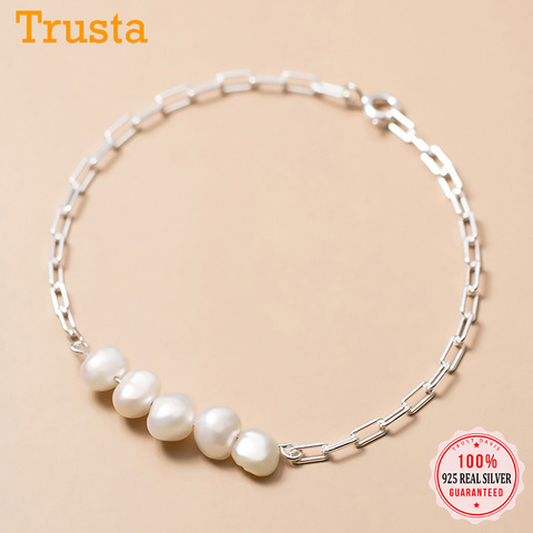 Trustdavis de lujo de Plata de Ley 925 asimétrico barroco pulsera con cadena de perlas para boda mujer bien S925 de DA1778 ► Foto 1/6