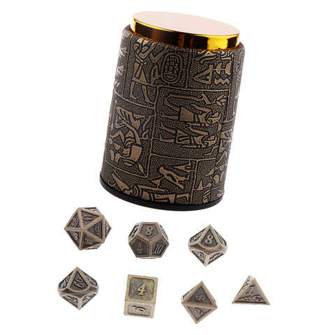 Juego de dados DND con copa de dados, juegos de dados poliédricos de Metal para juegos de RPG (14mm), 7 piezas ► Foto 1/6