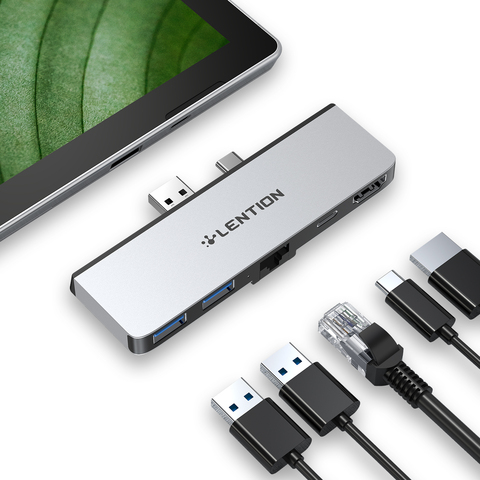 Lention-Puerto USB 3,0 multipuerto a USB 3,0, compatible con HDMI, base RJ45 para Microsoft Surface Pro 7, adaptador divisor, carga PD ► Foto 1/6