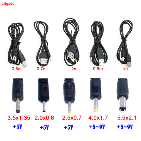 Adaptador de corriente con puerto USB para dispositivos electrónicos pequeños, Cable conector de 5V, 2,5x0,7, 0,6x3,5, 1,35x4,0, 1,7x5,5 y 2,1mm ► Foto 1/6