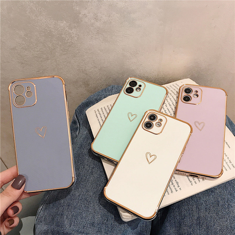 Funda de teléfono galvanizada a prueba de golpes para iPhone, carcasa brillante con corazón de amor para 11 Pro Max 12 7 8 Plus XS Max 12 Mini X XR SE 2022 ► Foto 1/6