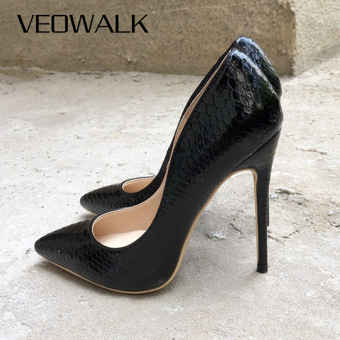 Veowalk-zapatos de tacón alto de cocodrilo en relieve para mujer, de punta estrecha Stilettos, sin cordones, para Club, 8/10/12cm ► Foto 1/6