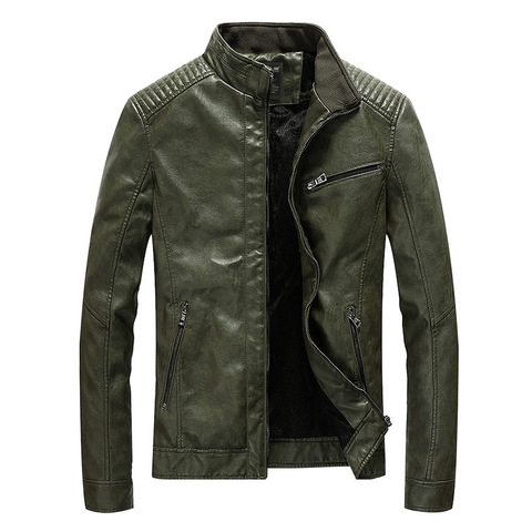 Chaqueta de cuero de imitación verde para hombre, abrigo de terciopelo fino acolchado para motocicleta, prendas de vestir de talla grande 3XL-5XL, abrigo suelto, novedad de primavera ► Foto 1/6