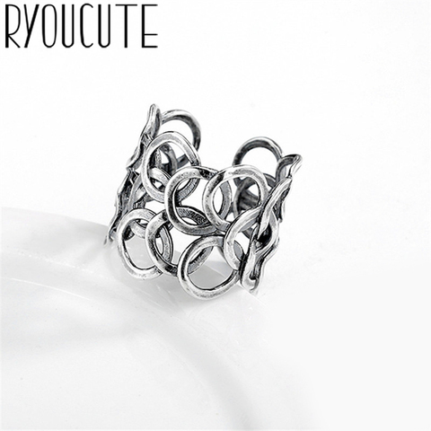 Anillos étnicos bohemios de plata para mujer, círculo grande para Boda nupcial, anillos abiertos para dedos Vintage, regalos de navidad ► Foto 1/6