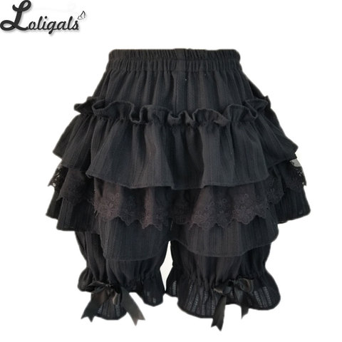 Lindo negro/blanco Lolita pantalones cortos de algodón con volantes cintura elástica ► Foto 1/6