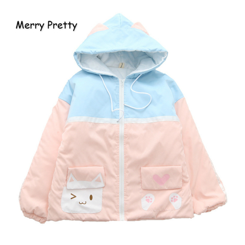 MERRY PRETTY-abrigo de algodón Harajuku con estampado de dibujos animados para mujer, chaquetas de retales, abrigo de manga larga con capucha, Parka cálida para invierno 2022 ► Foto 1/6