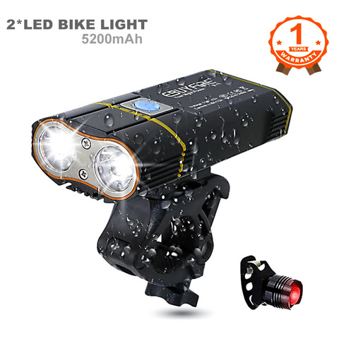6000LM Luz de bicicleta 2x XML-L2 Luz de bicicleta LED con batería recargable USB Luz delantera de ciclismo + Soporte para manillar ► Foto 1/6