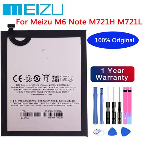 MEIZU-Batería de repuesto BA721 100%, 4000mAh, Original, para Meizu M6 Note M721H M721L, baterías de teléfonos móviles ► Foto 1/4
