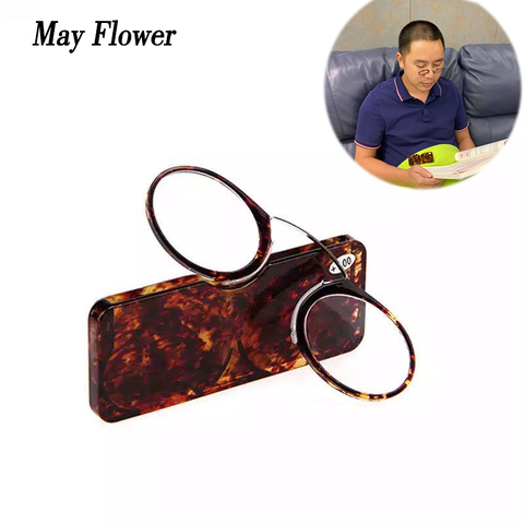May-Mini gafas de lectura con Clip para la nariz para hombre y mujer, billetera portátil, gafas de prescripción, sin patillas, con funda + 1 ► Foto 1/6
