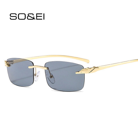 SO & EI-gafas de sol rectangulares sin montura de guepardo para mujer, lentes transparentes de colores caramelo, de marca de diseñador, para hombre ► Foto 1/6