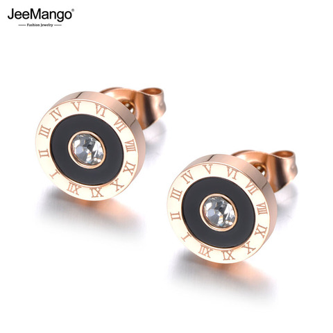 JeeMango-pendientes de boda de acero inoxidable para mujer, aretes de circonia cúbica acrílica negra, Número Romano, joyería JE19072 ► Foto 1/6