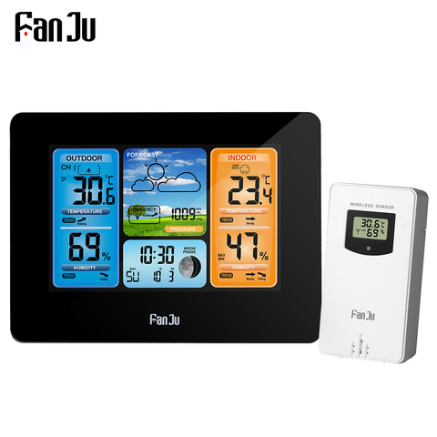 FanJu-reloj Digital con alarma clcok, barómetro de temperatura y humedad, pronóstico, mesa de pared, estación meteorológica, herramientas de medición inalámbrica ► Foto 1/6