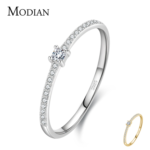 Modian 2022 Plata de Ley 925 auténtica Simple cuadrado claro CZ encanto dedo Color oro anillos para las mujeres joyería del compromiso de la boda ► Foto 1/5