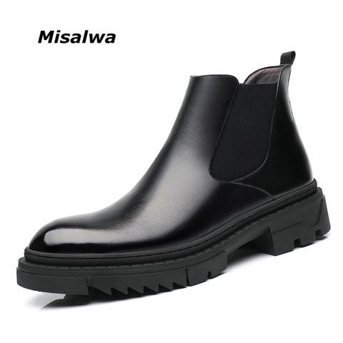 Misalwa-Botas clásicas de estilo Chelsea para hombre, botines hasta el tobillo con plataforma elevada de 4cm, calzado Formal italiano británico para otoño ► Foto 1/6