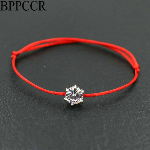 BPPCCR-pulsera trenzada de hilo de cuerda roja para mujer, con diamantes de imitación redondos de Color plateado, cristales de circonita AAA ► Foto 1/6