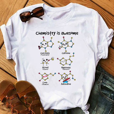 Camiseta de Química kawaii para mujer, camisetas con gráficos divertidos, harajuku, blanca, de verano ► Foto 1/6