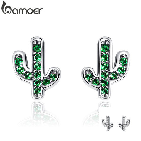 BAMOER gran oferta de Plata de Ley 925 deslumbrante verde Cactus cristal Stud pendientes para las mujeres de plata auténtica joyería Bijoux SCE097 ► Foto 1/6