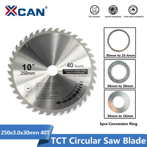 XCAN-hoja de sierra para carpintería, 250mm, 40T, alta calidad, con diámetro de 30mm, disco de corte de madera, hoja de sierra Circular TCT, 1 ud. ► Foto 1/4