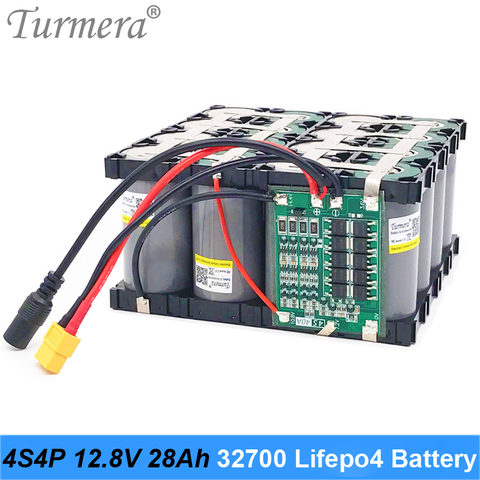 Turmera-Paquete de batería 32700 Lifepo4, 4S4P, 12,8 V, 28Ah, con 4S, 40A, BMS equilibrado para barco eléctrico y fuente de alimentación incortada de 12V ► Foto 1/6