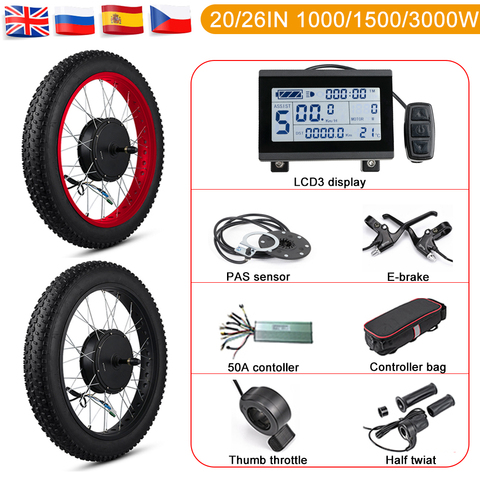 Kit de bicicleta eléctrica de 20 pulgadas, rueda de nieve de 26 pulgadas, 48V, 1000W, 1500W, 3000W, sin engranaje, Kit de conversión de Motor de buje sin escobillas ► Foto 1/6