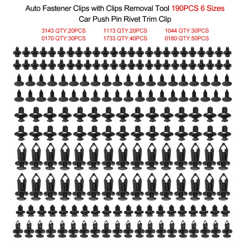 Clips de sujeción automática universales Clips de remache de plástico 190 Uds 6 tamaños de coche Push Pin remache clip de ajuste Clips de fijación ► Foto 1/6