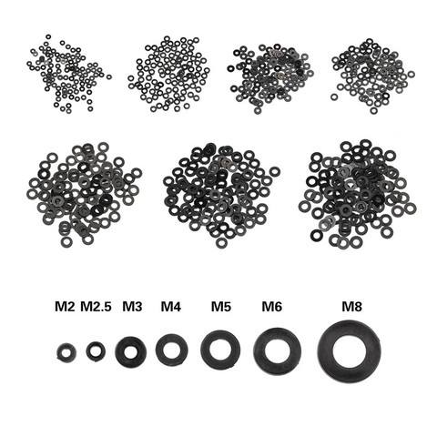 100 piezas M2 M2.5 M3 M4 M5 M6 M8 negro Nylon plástico lavadora anillo plano espaciador lavadora Junta ► Foto 1/6