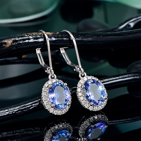 Huitan de lujo de las mujeres caer pendientes azul Oval CZ mujer Noble accesorios de fiesta elegante mujer pendientes desgaste diario de joyería de moda ► Foto 1/6