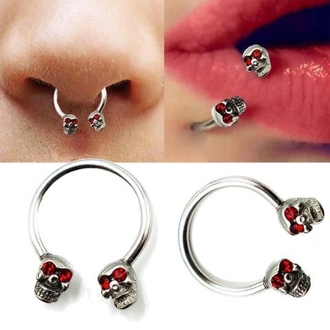 Anillos de perforación para lengua Punk, pendiente de Calavera, anillo de labio, anillo de lengua, hélice de acero inoxidable, joyería corporal a la moda, 1 Uds. ► Foto 1/6