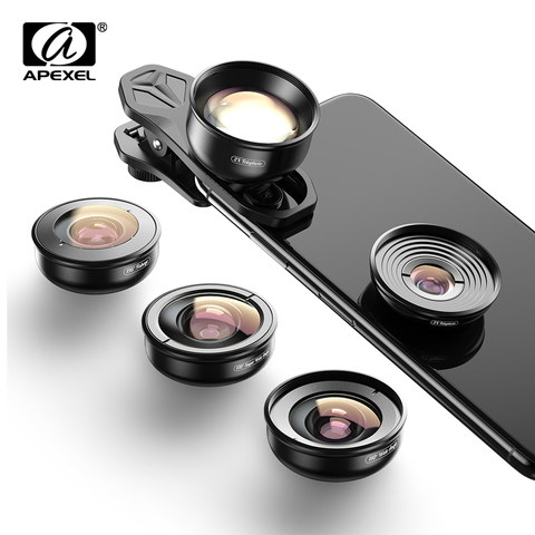 APEXEL HD 5 en 1 cámara teléfono lentes 4K gran macro telescopio super Fisheye lente para iPhonex xs max Samsung s9 todos los teléfonos inteligentes ► Foto 1/6