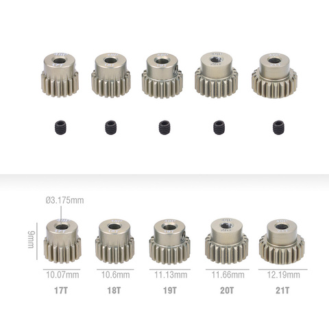 SURPASS HOBBY-piñón de Metal para coche de control remoto, juego de engranaje del Motor, 5 uds., 32/48DP, 3.175mm, 12T, 13T, 17T, 18T, 19T, 20T, 21T, 22T, 23T, 24T, 25T, 1/10 ► Foto 1/6