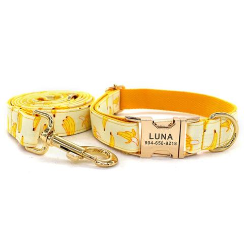 Personalizado Banana Pet Collar para cachorro, Gato etiqueta de identificación ajustable nombre personalizado chapado en oro hebilla naranja básicos collares de perro, Correa Set ► Foto 1/6