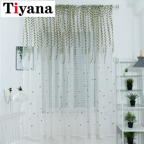 Tiyana Willow moderno tul cortinas para sala de estar dormitorio estampado de hojas cortinas para la cocina verde cortinas ventana 438Y ► Foto 1/6
