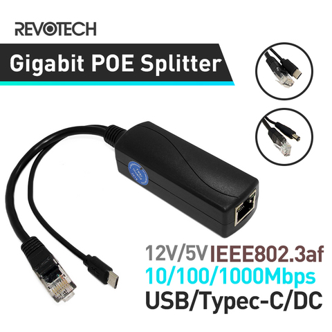 Divisor de PoE Gigabit, Micro USB/Tipo C/DC IEEE 802.3af, 10/100/1000Mbps de potencia sobre Ethernet para cámara IP ► Foto 1/6