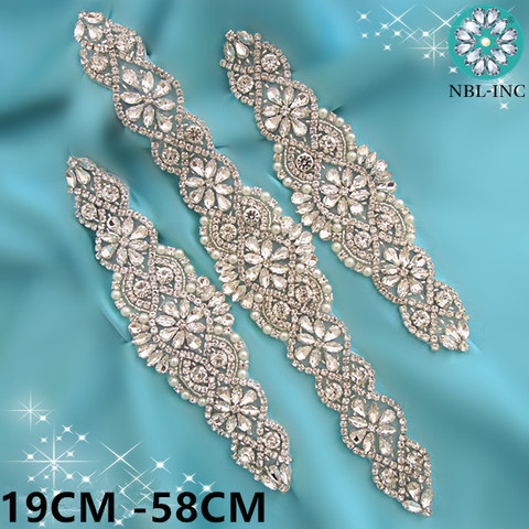 (1 pieza) diamantes de imitación para boda, aplique de diamantes de imitación de cristal nupcial plata, con cuentas doradas, para coser con planchado, WDD0403-M ► Foto 1/6