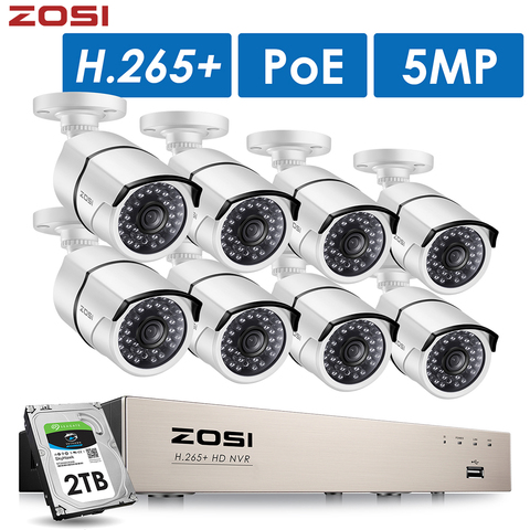 ZOSI-sistema de cámaras de seguridad H.265 + 8 canales 5MP POE, Kit de 8x5MP, cámara IP Super HD para exteriores, impermeable, vídeo CCTV, Conjunto de Vigilancia NVR ► Foto 1/6