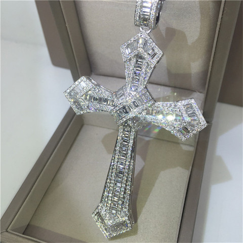 Colgante de Cruz de diamante largo de oro de 14K para mujer y hombre, colgante para fiesta de Plata de Ley 925, collar para boda, regalo de joyería de moissanita ► Foto 1/5