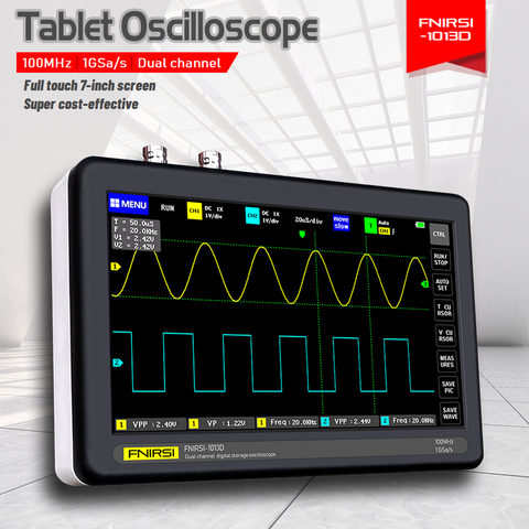 Osciloscopio de tableta Digital de FNIRSI-1013D, doble canal, 100MHz, ancho de banda, 1GS, frecuencia de muestreo, pantalla táctil TFT de 7 pulgadas ► Foto 1/6