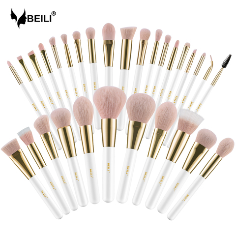 BEILI-Juego de pinceles de maquillaje sintéticos doradas profesional, color blanco perla, base correctora, cejas, brochas de maquillaje veganas ► Foto 1/6