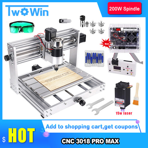 Grabador máximo CNC 3018, láser de gran potencia 5500mw/10w/15w, controlador GRBL con husillo de 200W, máquina CNC DIY, fresadora PCB de 3 ejes ► Foto 1/6