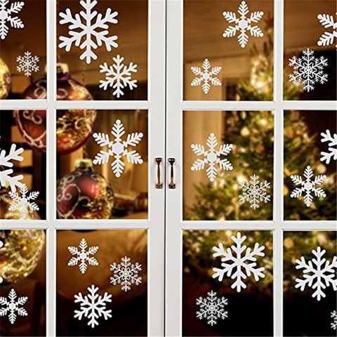 Adhesivos navideños de copos de nieve para ventana adhesivos navideños para pared, calcomanías de pared de habitación para niños, adornos navideños para el hogar, 27 Uds. ► Foto 1/6