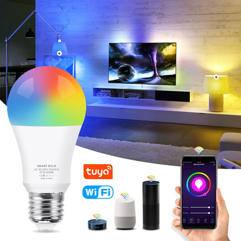 Bombilla inteligente con WiFi, 12W, 15W, RGB + blanco cálido, bombilla LED E27 regulable, Alexa, Compatible con Tuya Smart Life, asistente de Google ► Foto 1/6