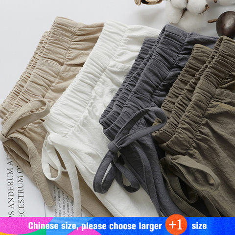 ¡Novedad de 2022! Pantalones cortos informales de algodón y lino de talla grande con cintura alta para mujer, pantalones cortos de moda, pantalones cortos para mujer ► Foto 1/6
