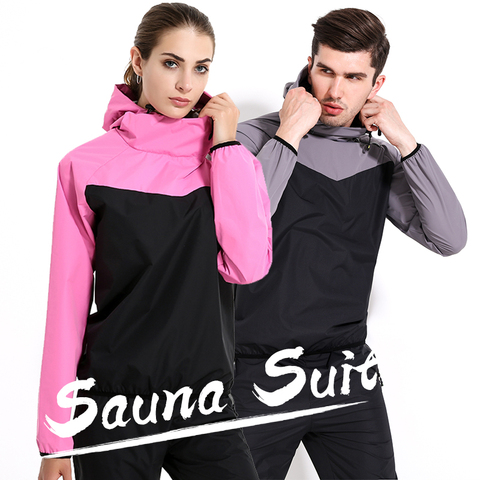 Traje de Sauna para hombre mujer a prueba de viento ropa de gimnasio conjunto sudaderas con capucha suéter ropa deportiva corriendo Fitness pérdida de peso sudando traje de deportes ► Foto 1/6