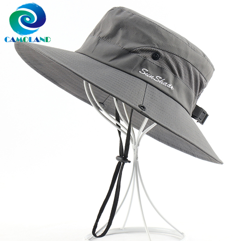 Sombrero de sol CAMOLAND Safari para mujer, protección UV, sombrero con forma de cubo para mujer, gorros de cola de caballo, sombreros de playa para senderismo transpirables al aire libre ► Foto 1/6